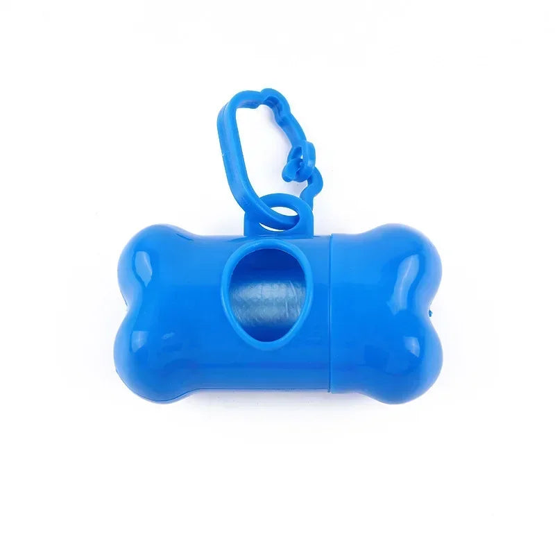 Portable Pet Poop Bag Dispenser Set – Solid Color Printed Dog Waste Bags, Bone-Shaped, 15 Bags Per Roll, Leak-Proof & Easy to Carry for Walking, Travel (Includes Dispenser Shell