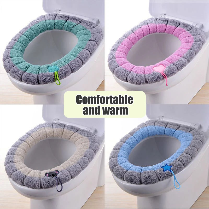 1 Pack Stitched Color Portable Knitted Toilet Mat – Thickened, Washable & Antifreeze Toilet Cover