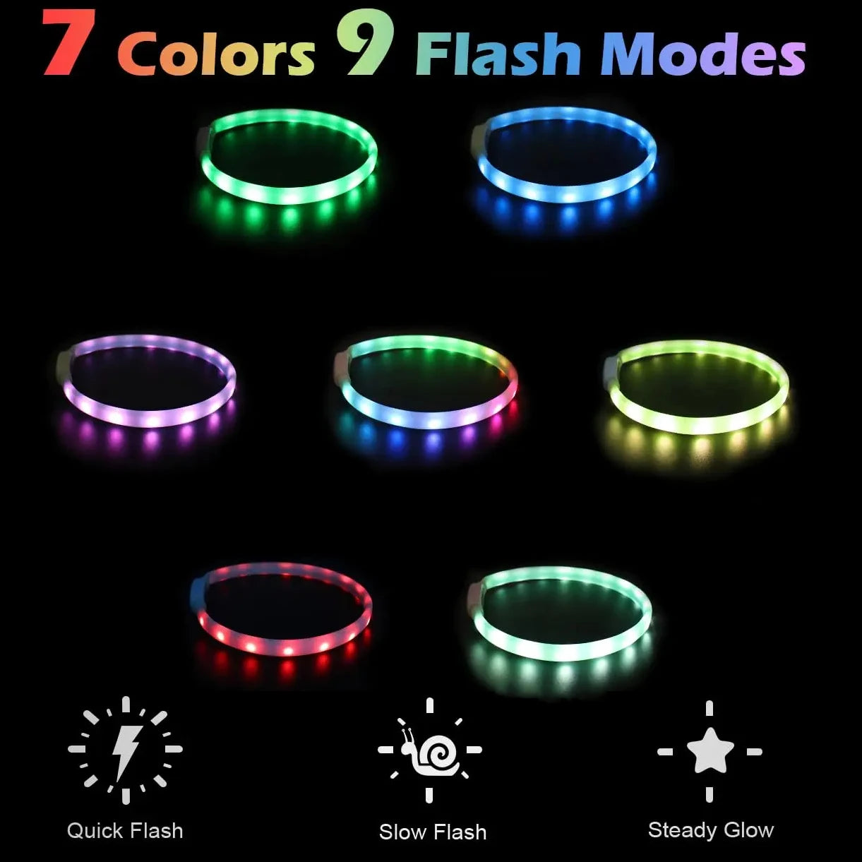Glowing Dog Collar – USB Rechargeable, Silicone, 9 Light Modes for Small & Large Dogs