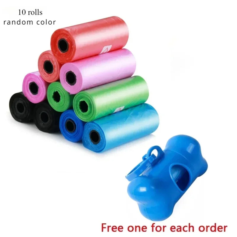 Portable Pet Poop Bag Dispenser Set – Solid Color Printed Dog Waste Bags, Bone-Shaped, 15 Bags Per Roll, Leak-Proof & Easy to Carry for Walking, Travel (Includes Dispenser Shell