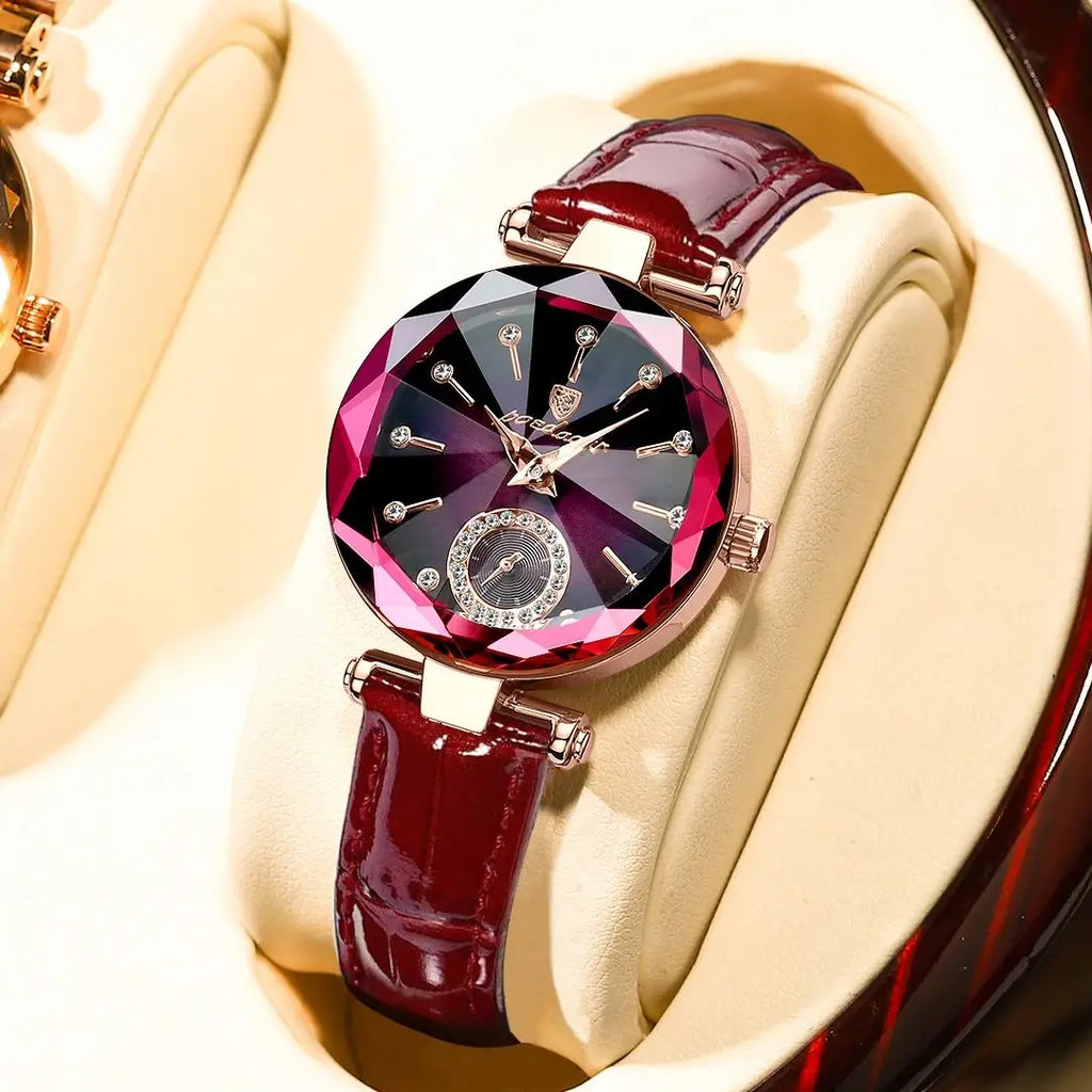 POEDAGAR Damen Uhr – Elegante Luxus Armbanduhr mit Lederarmband
