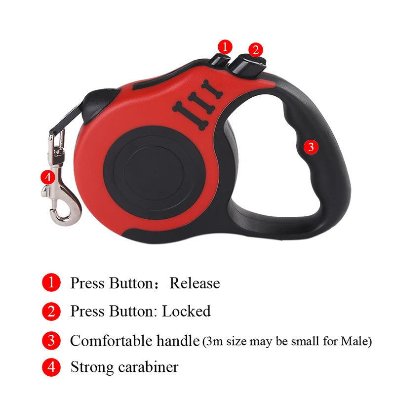 Automatic Retractable Pet Leash – 3m/5m Nylon Lead with Quick Release for Small Dogs & Cats