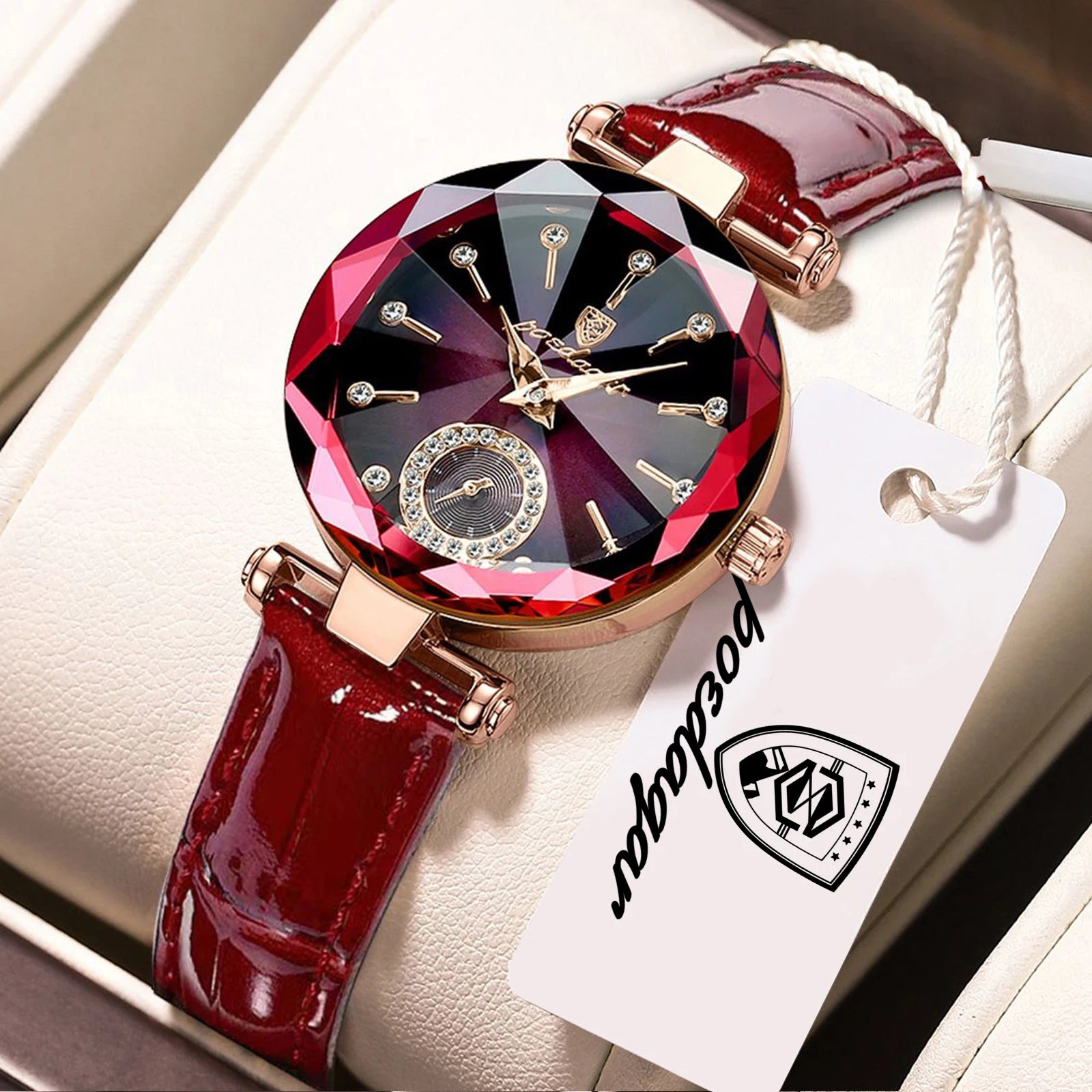 POEDAGAR Damen Uhr – Elegante Luxus Armbanduhr mit Lederarmband