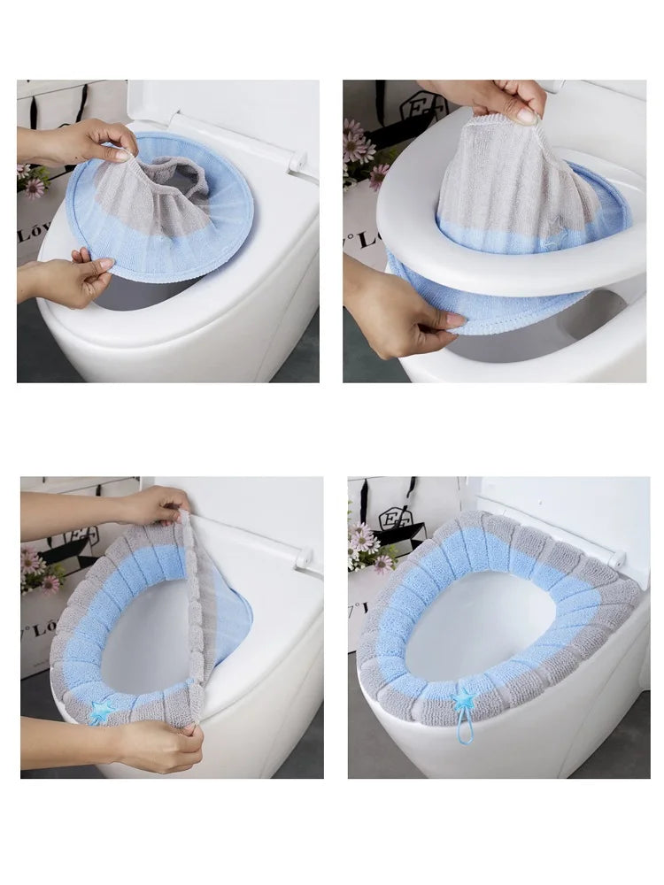 1 Pack Stitched Color Portable Knitted Toilet Mat – Thickened, Washable & Antifreeze Toilet Cover