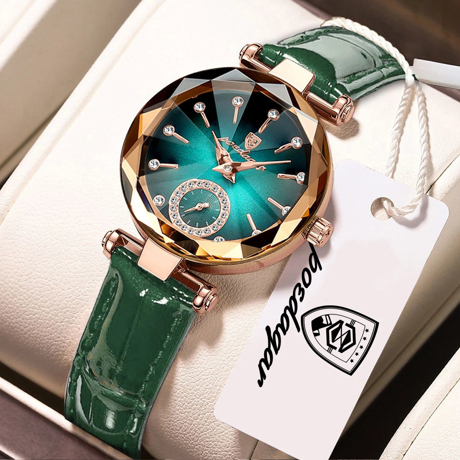 POEDAGAR Damen Uhr – Elegante Luxus Armbanduhr mit Lederarmband