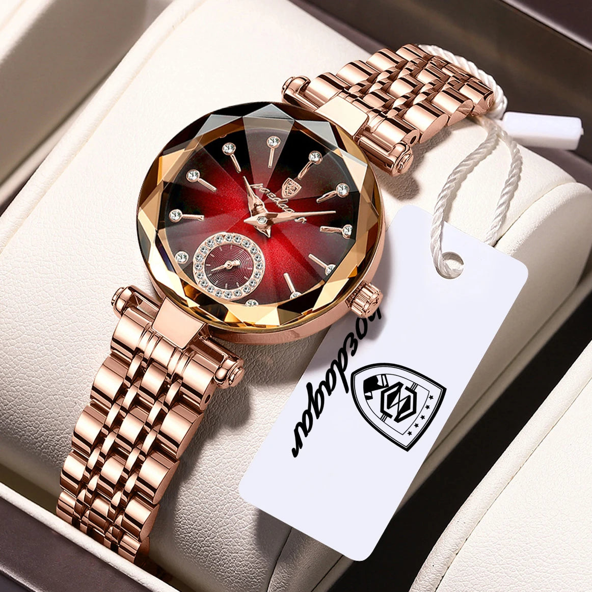 POEDAGAR Damen Uhr – Elegante Luxus Armbanduhr mit Lederarmband