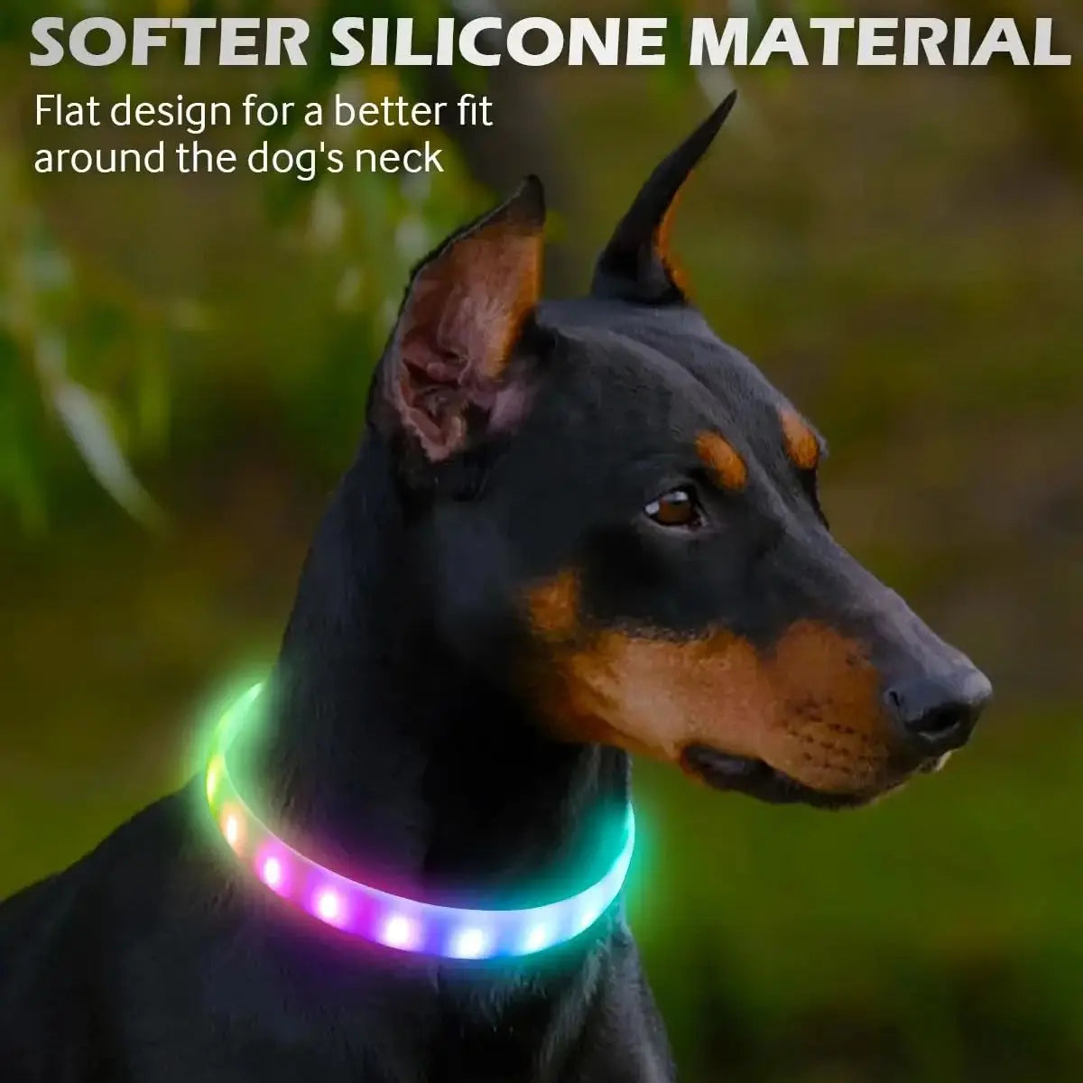 Glowing Dog Collar – USB Rechargeable, Silicone, 9 Light Modes for Small & Large Dogs