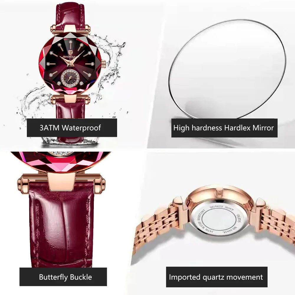 POEDAGAR Damen Uhr – Elegante Luxus Armbanduhr mit Lederarmband