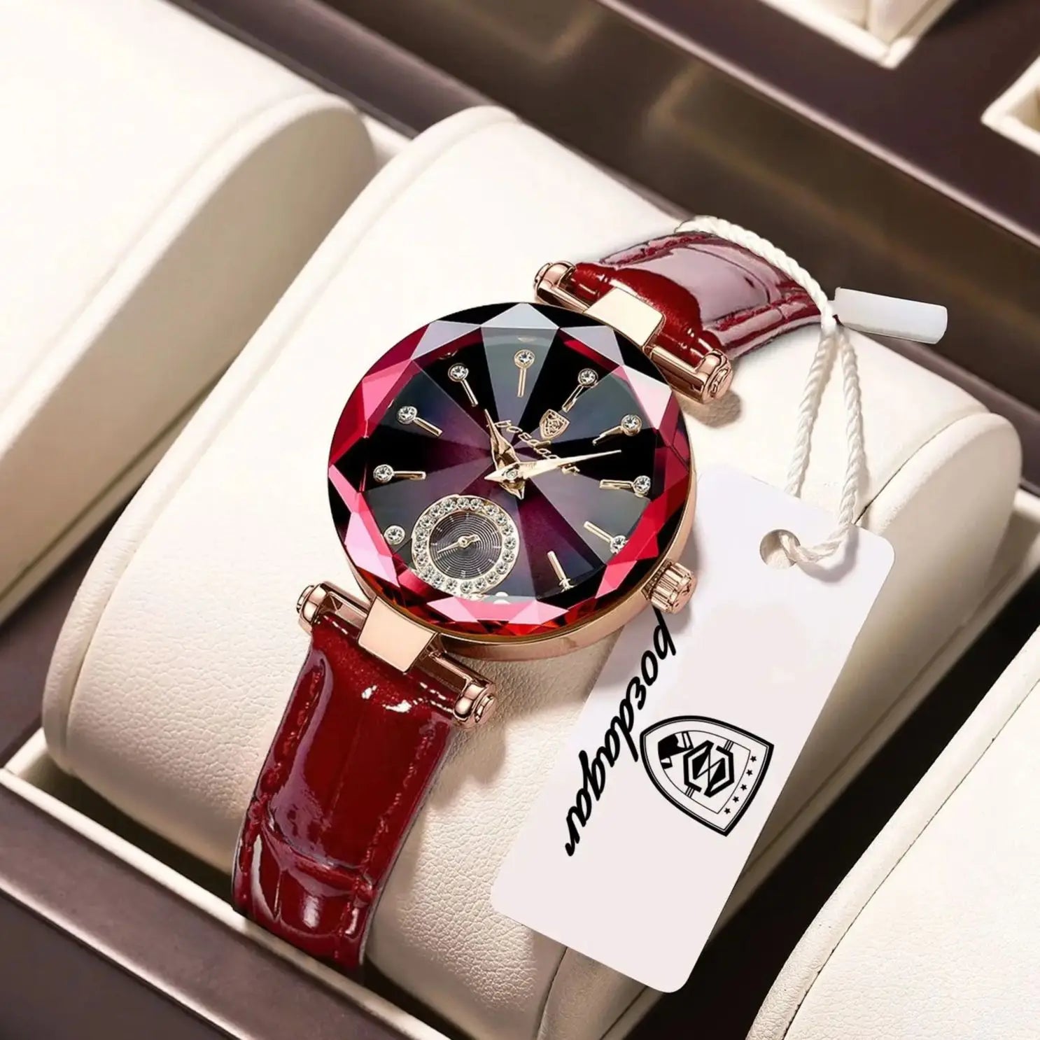 POEDAGAR Damen Uhr – Elegante Luxus Armbanduhr mit Lederarmband