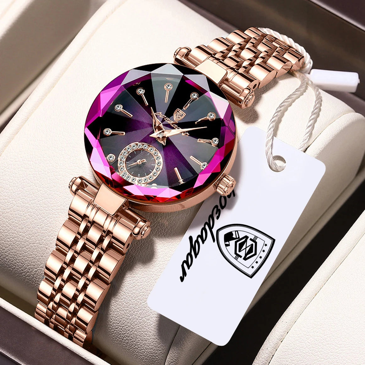 POEDAGAR Damen Uhr – Elegante Luxus Armbanduhr mit Lederarmband