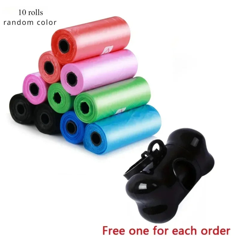 Portable Pet Poop Bag Dispenser Set – Solid Color Printed Dog Waste Bags, Bone-Shaped, 15 Bags Per Roll, Leak-Proof & Easy to Carry for Walking, Travel (Includes Dispenser Shell