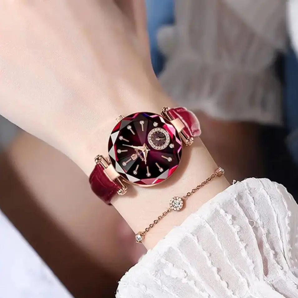 POEDAGAR Damen Uhr – Elegante Luxus Armbanduhr mit Lederarmband