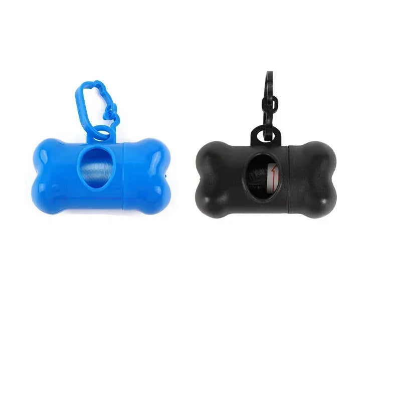 Portable Pet Poop Bag Dispenser Set – Solid Color Printed Dog Waste Bags, Bone-Shaped, 15 Bags Per Roll, Leak-Proof & Easy to Carry for Walking, Travel (Includes Dispenser Shell