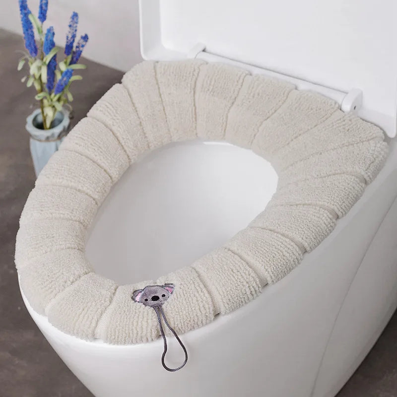 1 Pack Stitched Color Portable Knitted Toilet Mat – Thickened, Washable & Antifreeze Toilet Cover