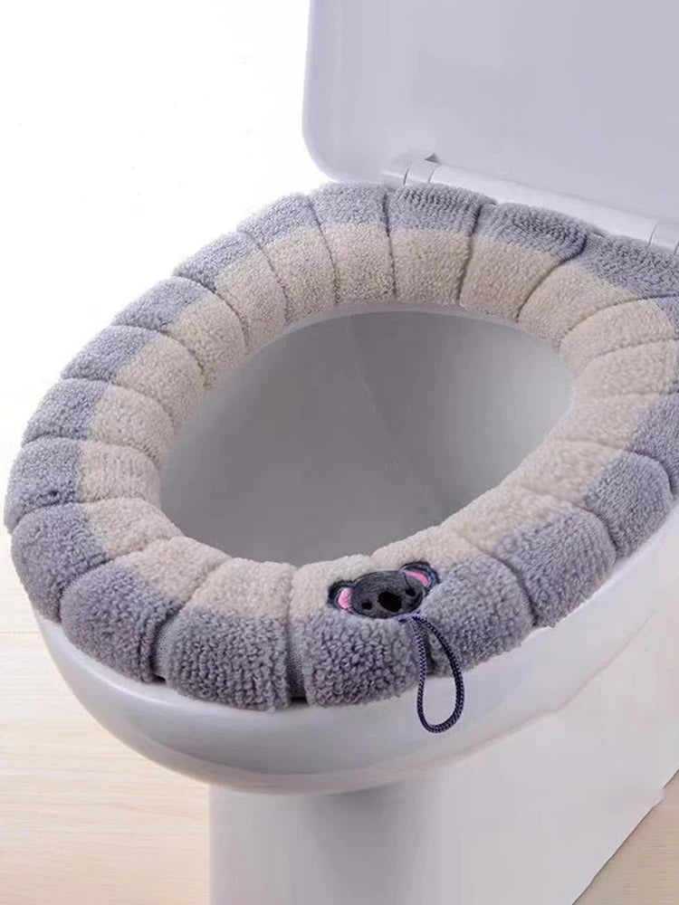 1 Pack Stitched Color Portable Knitted Toilet Mat – Thickened, Washable & Antifreeze Toilet Cover