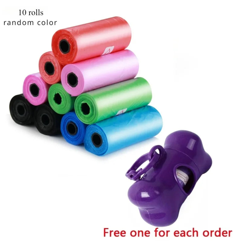 Portable Pet Poop Bag Dispenser Set – Solid Color Printed Dog Waste Bags, Bone-Shaped, 15 Bags Per Roll, Leak-Proof & Easy to Carry for Walking, Travel (Includes Dispenser Shell