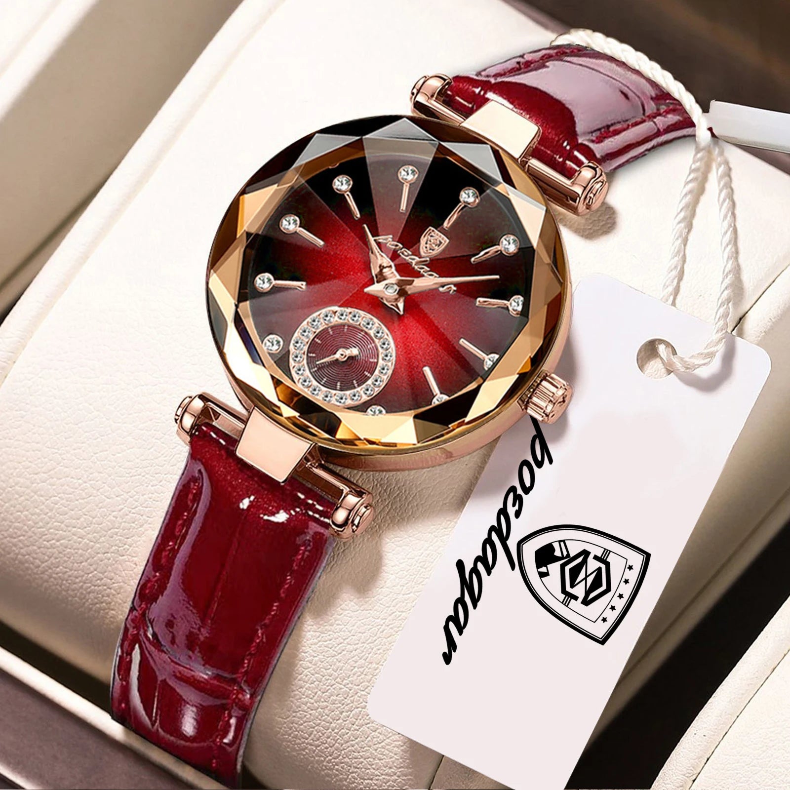 POEDAGAR Damen Uhr – Elegante Luxus Armbanduhr mit Lederarmband